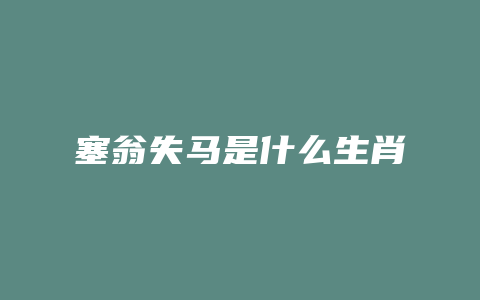 塞翁失马是什么生肖