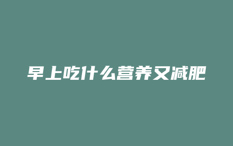 早上吃什么营养又减肥